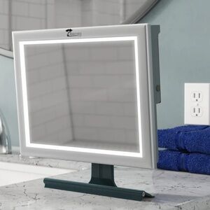 LED Lighted Framed Fogless Shower Mirror with Squeegee